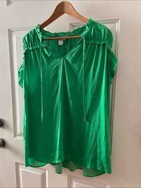 Joie Bright Green Peasant Blouse with Ruffle Neck